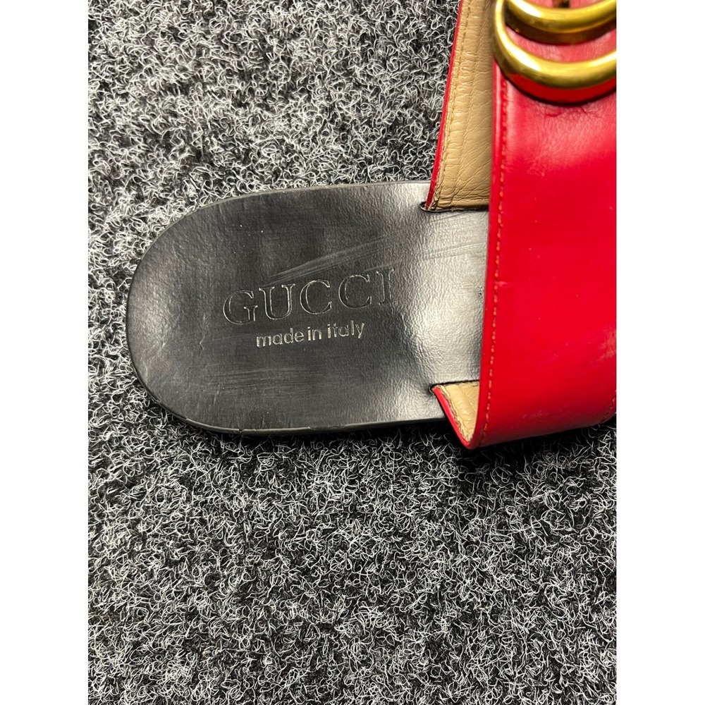Gucci Marmont Red Leather Double G Logo Thong Sandals Flats Size 39 Italy - Picture 2 of 5